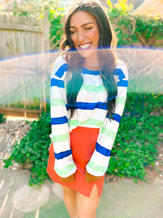 The Mimi Multi-Color Striped Bell Sleeve Top