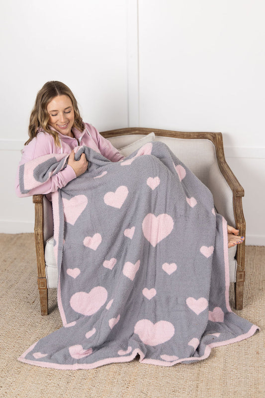 IN STOCK Plush and Fuzzy Blanket - Pink Hearts