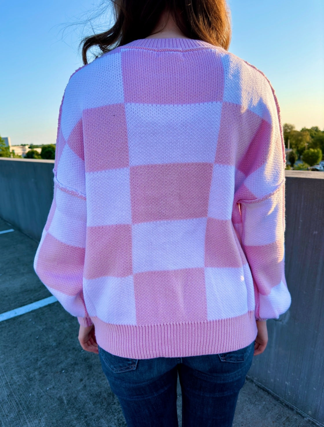 J. Lee Checkered Raw Seam Sweaters