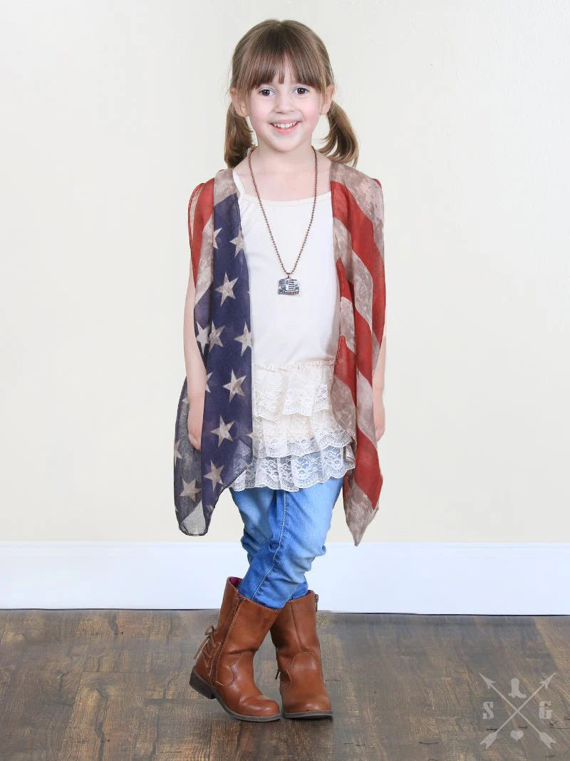 Girls One-Size-Fits-Most American Flag Open Vest