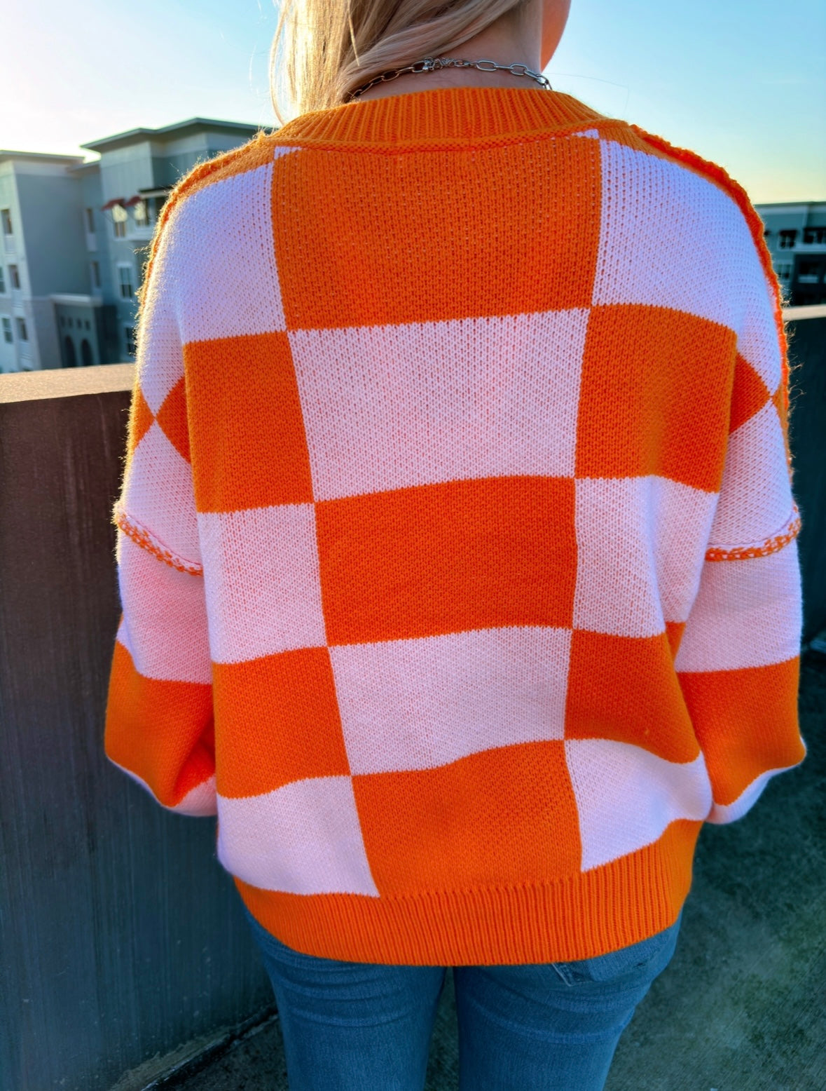 J. Lee Checkered Raw Seam Sweaters