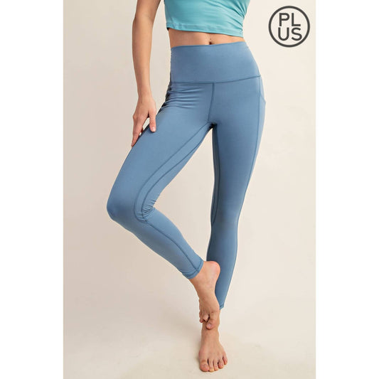 Plus Size Buttery Soft Yoga Pants in Dusty Blue by Rae Mode