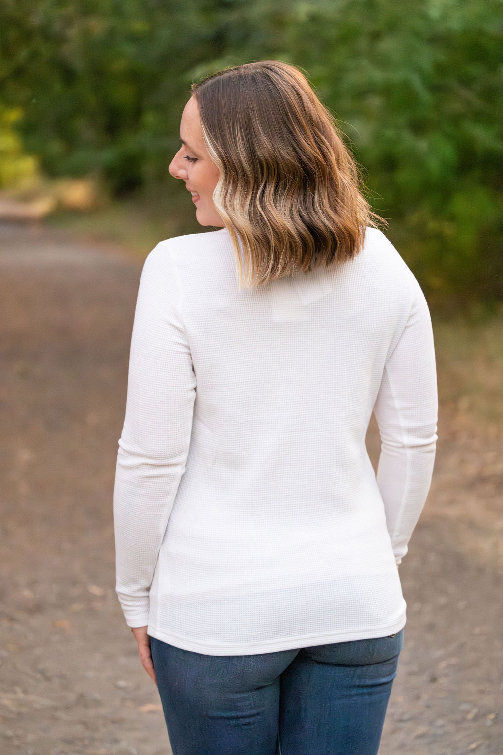 IN STOCK Harper Long Sleeve Henley - White | Women's Cozy Shirt FINAL SALE