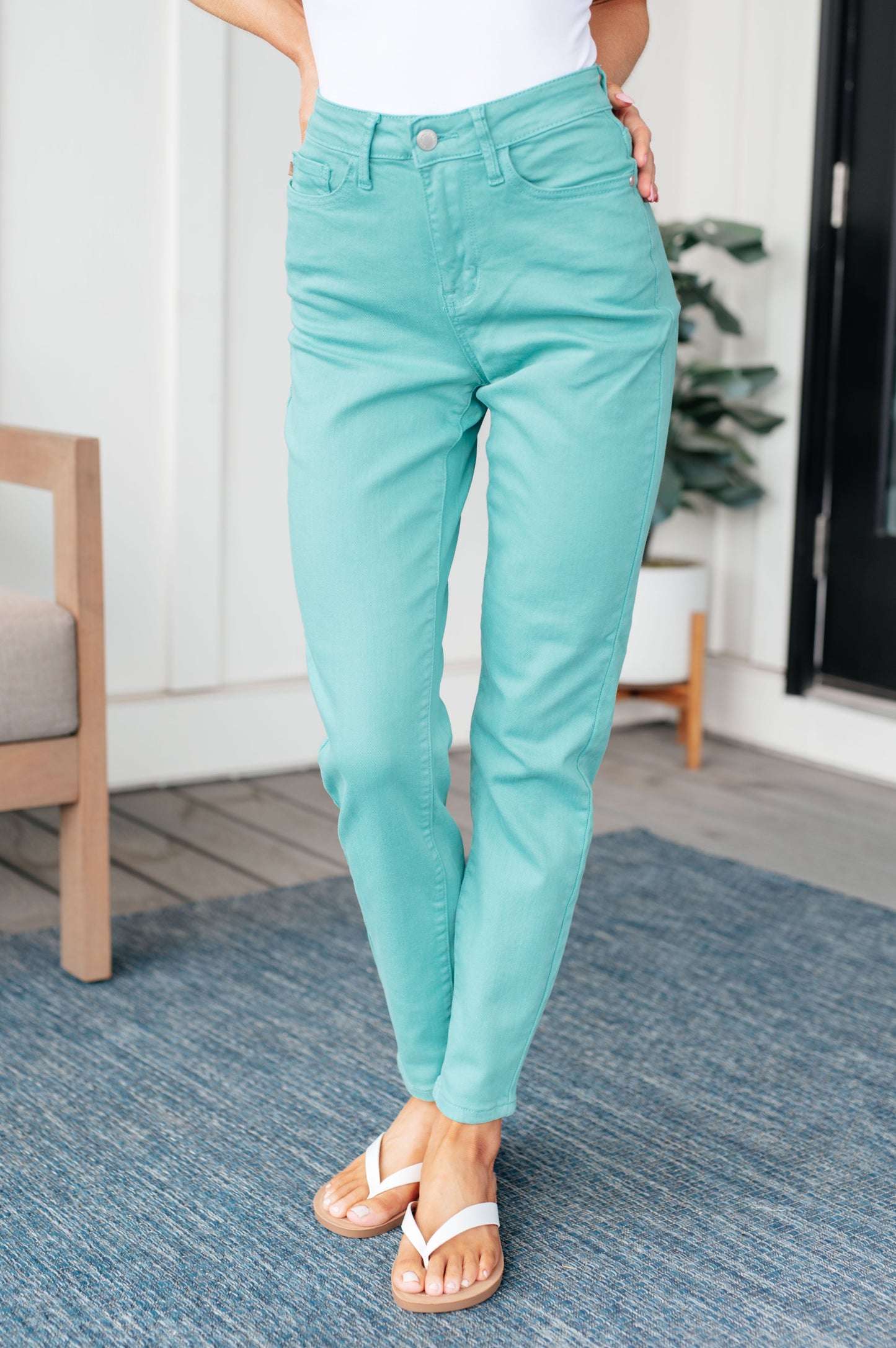 Bridgette High Rise Garment Dyed Slim Jeans in Aquamarine