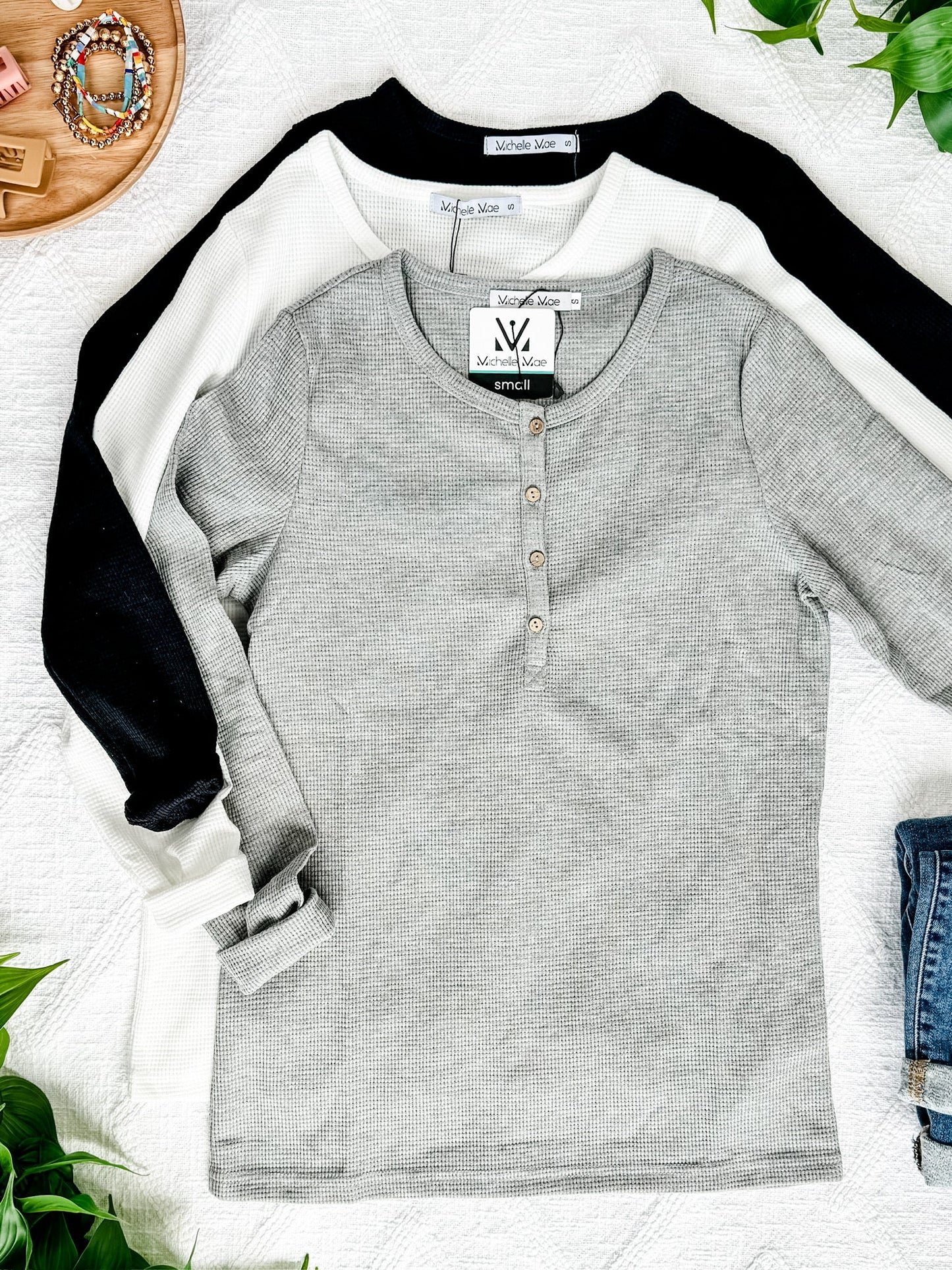 IN STOCK Harper Long Sleeve Henley - White | Women's Cozy Shirt FINAL SALE