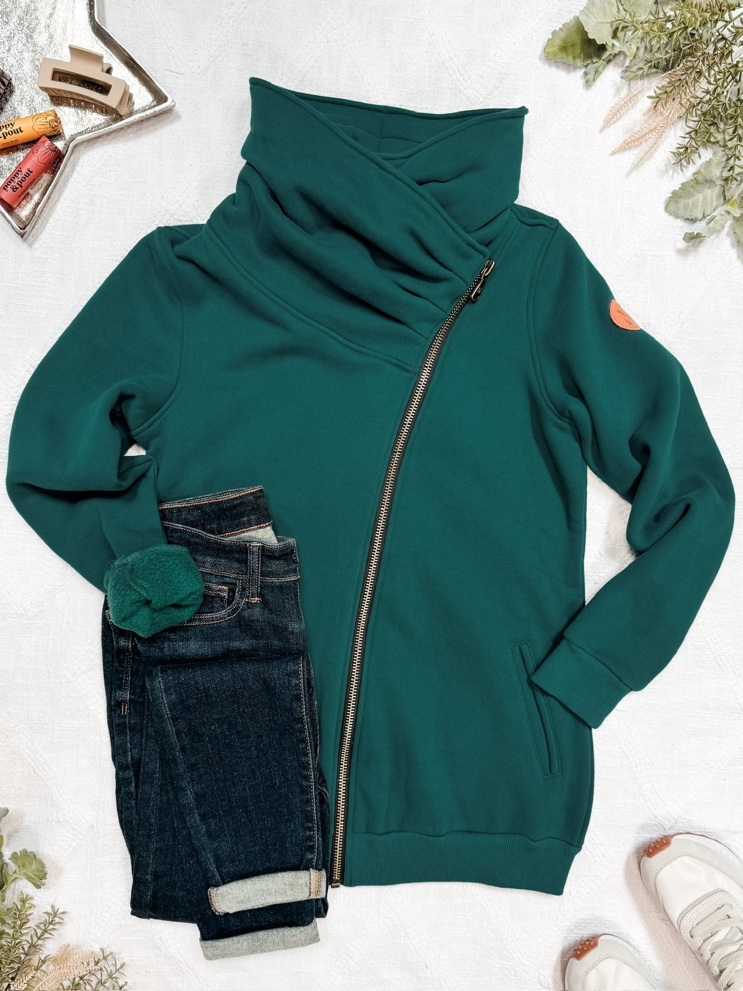 IN STOCK Quinn ZipUp Cowl - Evergreen | Women's Hoodie