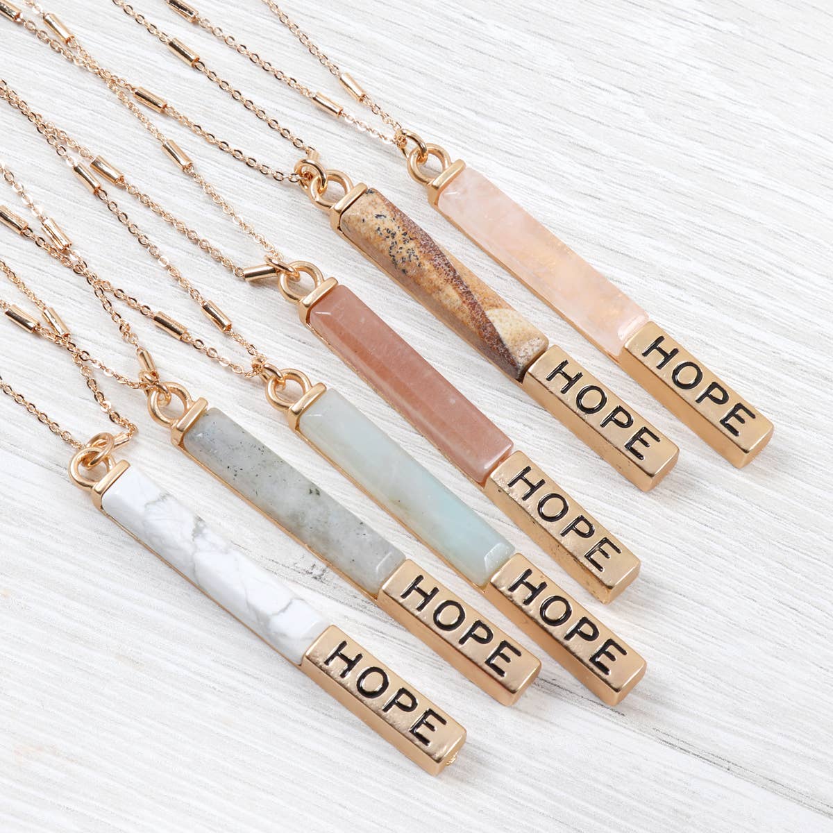 NATURAL STONE HOPE PENDANT BAR NECKLACE